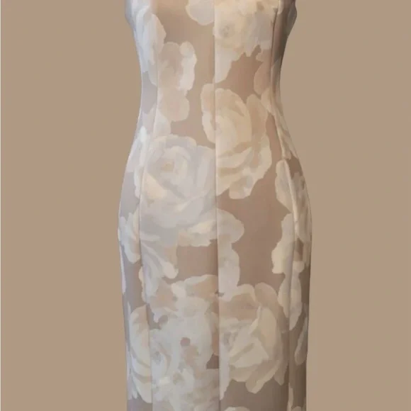 Calvin Klein Cream Tan Sheath Midi Dress Sleeveless NWT SZ 10 - Picture 2 of 14
